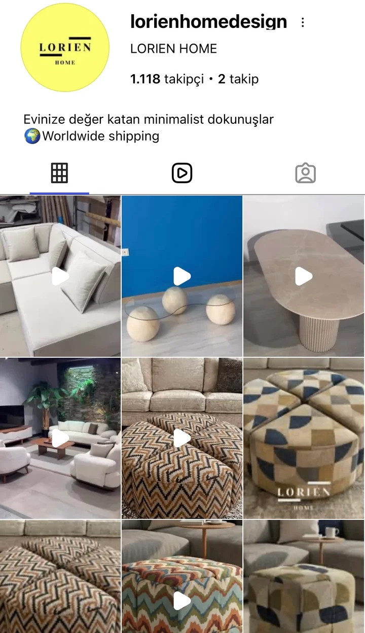 Ev Koleksiyonu Instagram profili — @lorienhomedesign